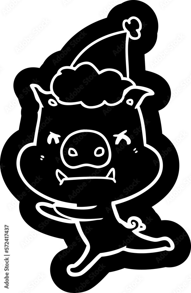 Obraz premium angry cartoon icon of a pig wearing santa hat