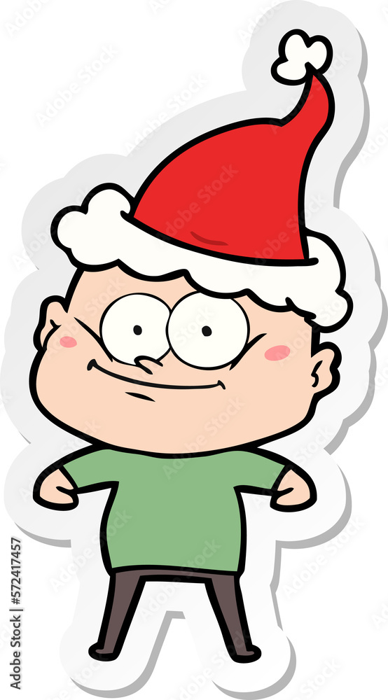 sticker cartoon of a bald man staring wearing santa hat sticker cartoon of a bald man staring wearing santa hat