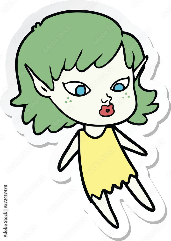 sticker of a pretty cartoon elf girl sticker of a pretty cartoon elf girl