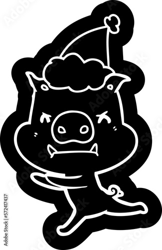 angry cartoon icon of a pig wearing santa hat