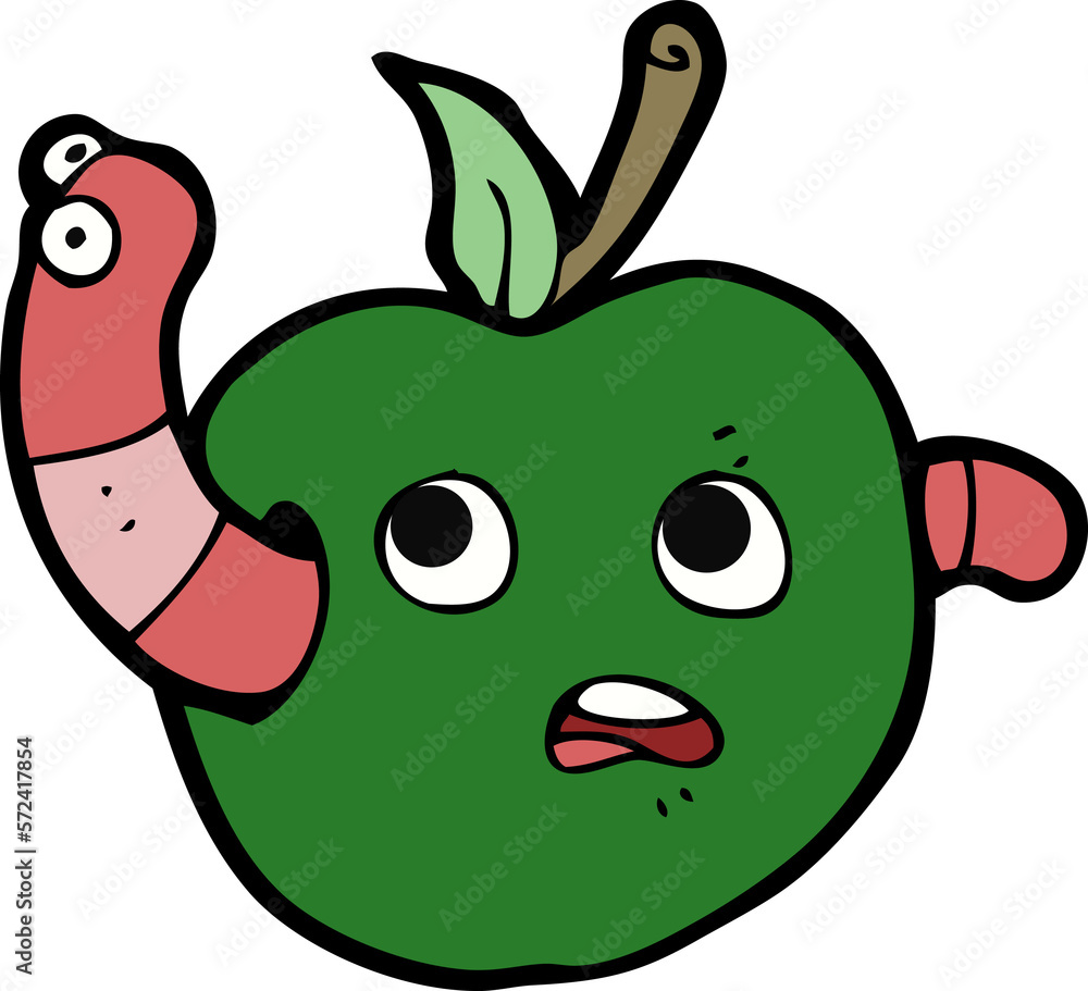 cartooon worm in apple cartooon worm in apple