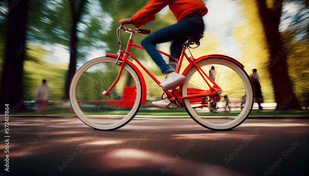 Fototapeta premium Rasante Fortbewegung: Fahrradfahrer in Aktion - Generative Ai 