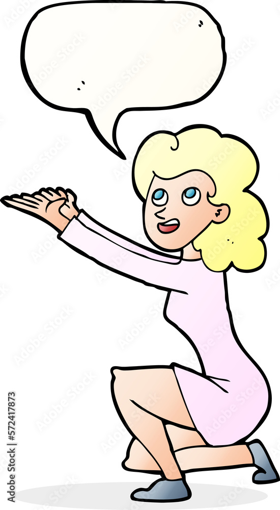 cartoon woman presentation gesture with speech bubble cartoon woman presentation gesture with speech bubble
