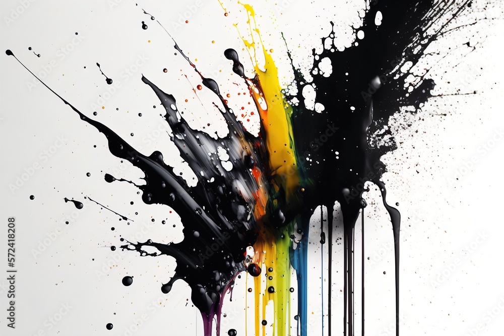 White background, smudges of black paint from top to bottom, drops of