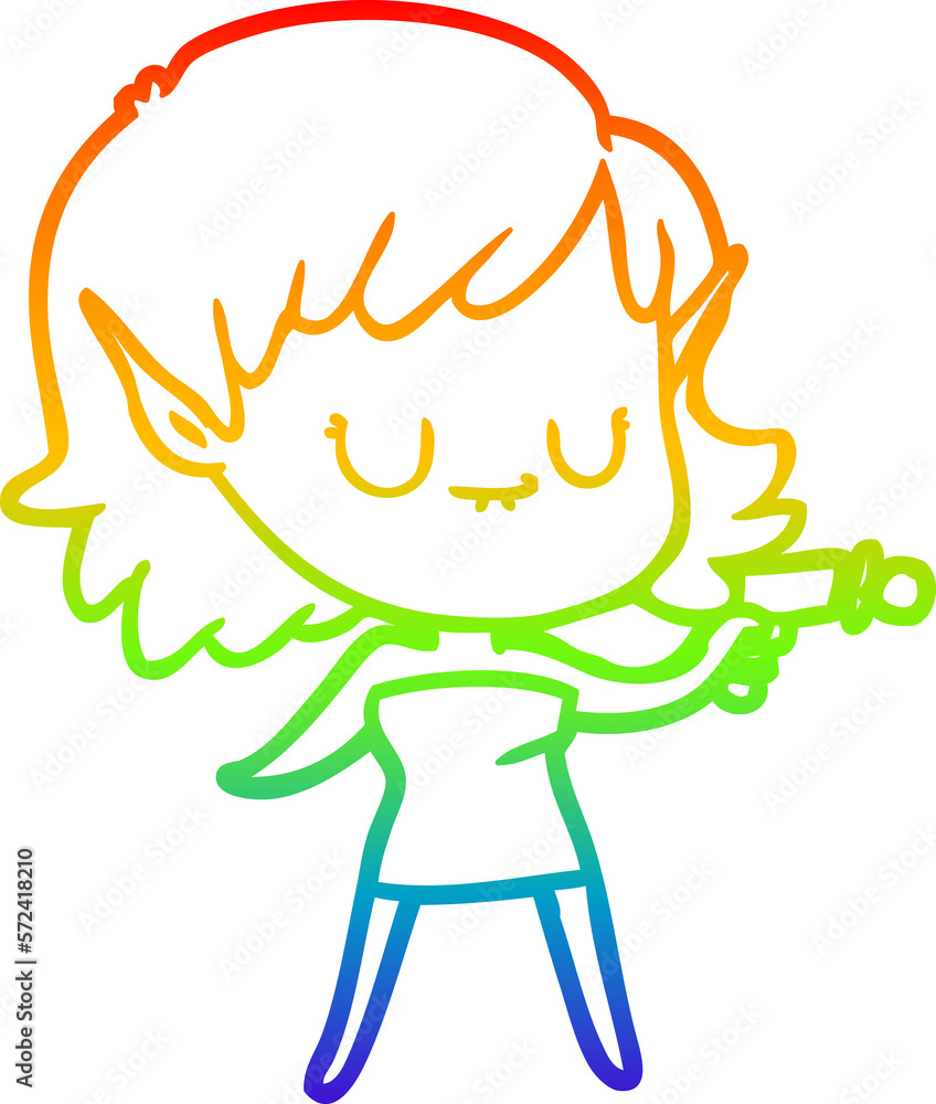 rainbow gradient line drawing happy cartoon elf girl rainbow gradient line drawing happy cartoon elf girl