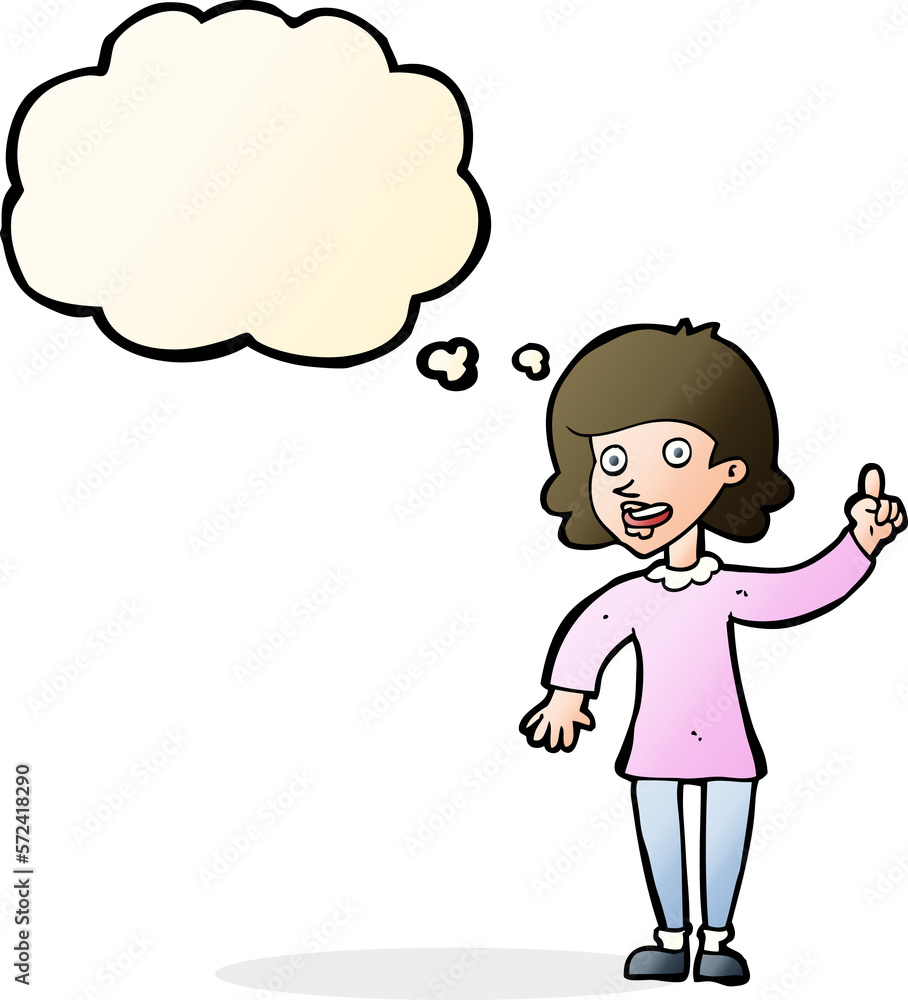 cartoon woman with idea with thought bubble cartoon woman with idea with thought bubble
