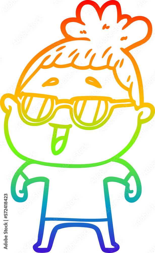 rainbow gradient line drawing cartoon happy woman wearing spectacles rainbow gradient line drawing cartoon happy woman wearing spectacles