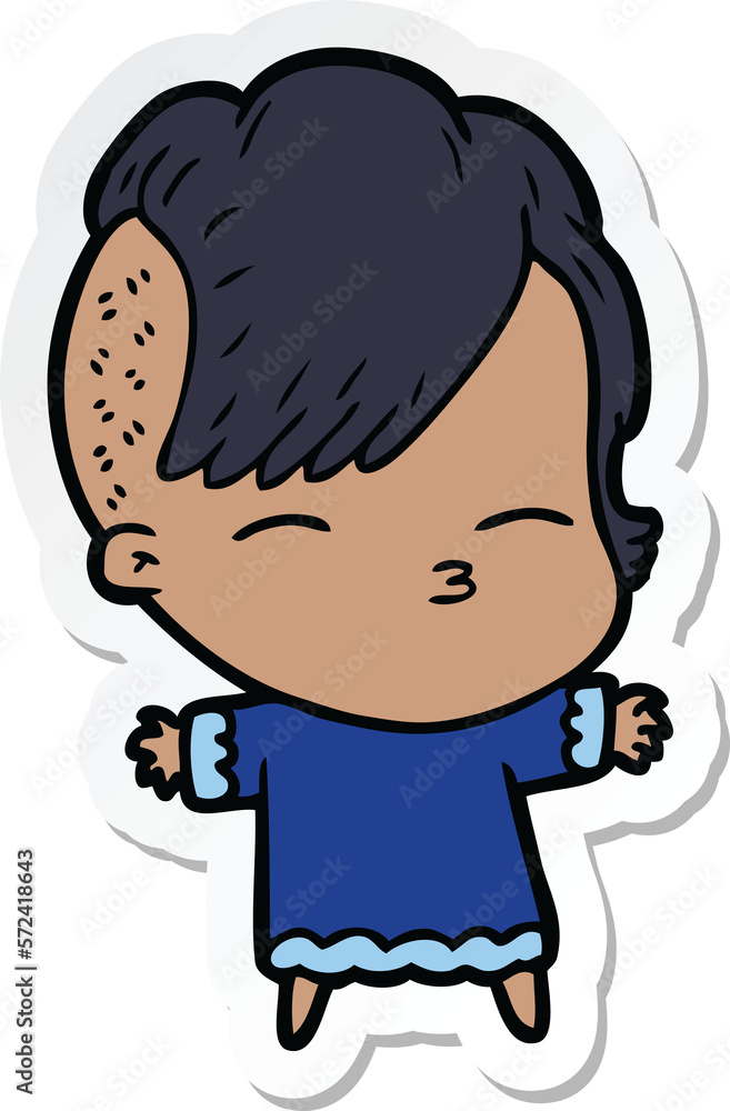sticker of a cartoon squinting girl sticker of a cartoon squinting girl