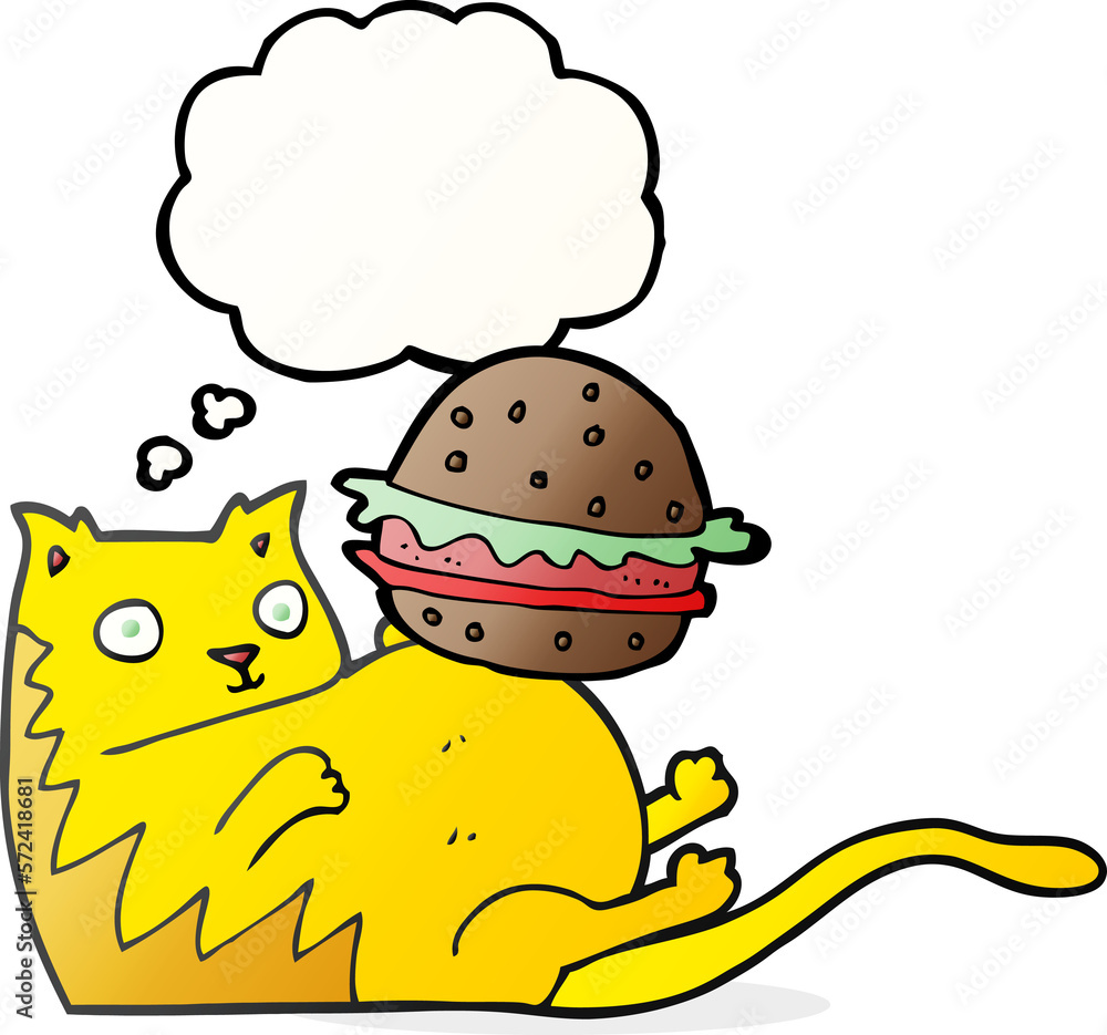 thought bubble cartoon fat cat with burger thought bubble cartoon fat cat with burger