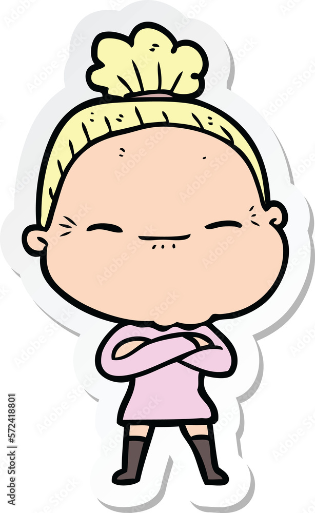sticker of a cartoon peaceful old woman sticker of a cartoon peaceful old woman