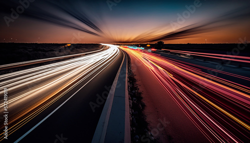 A busy highway where you can see the trails of car headlights - AI generative © Giordano Aita