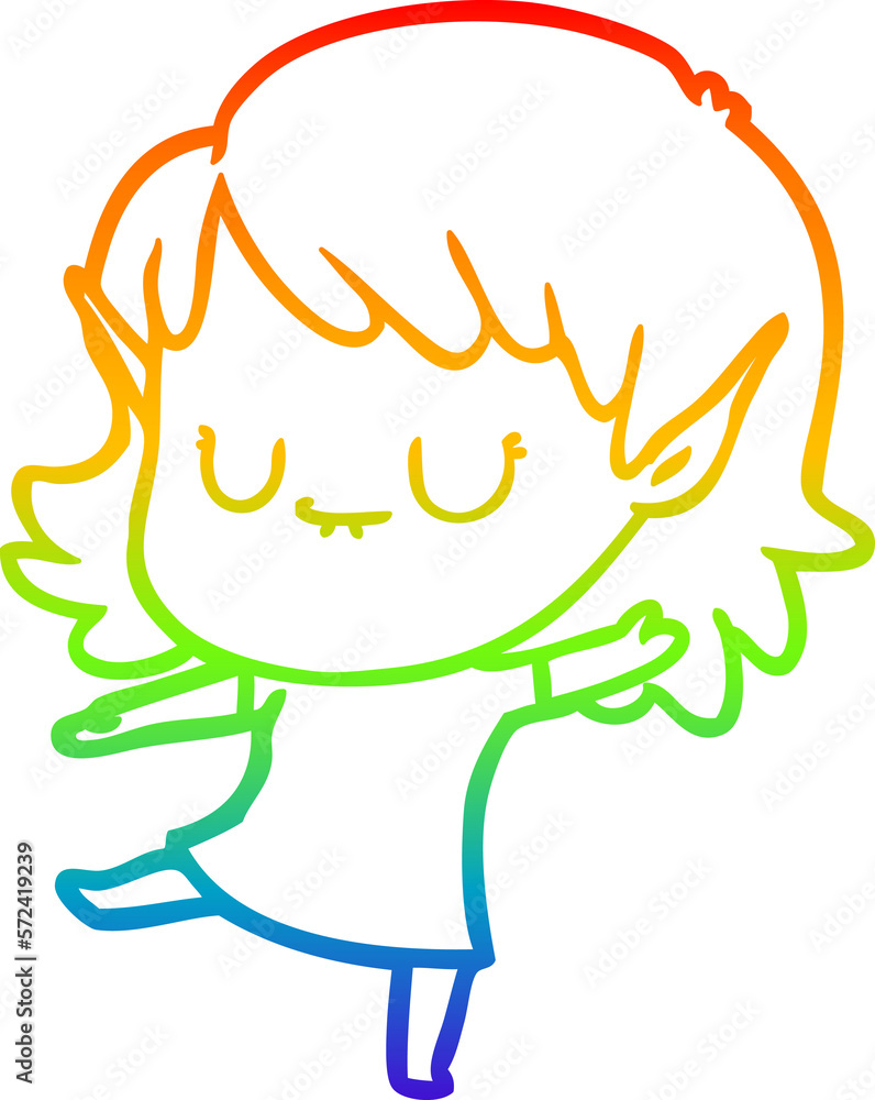 rainbow gradient line drawing happy cartoon elf girl rainbow gradient line drawing happy cartoon elf girl