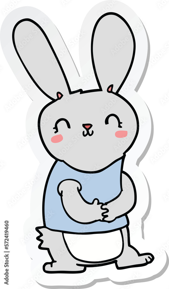 sticker of a cute cartoon rabbit