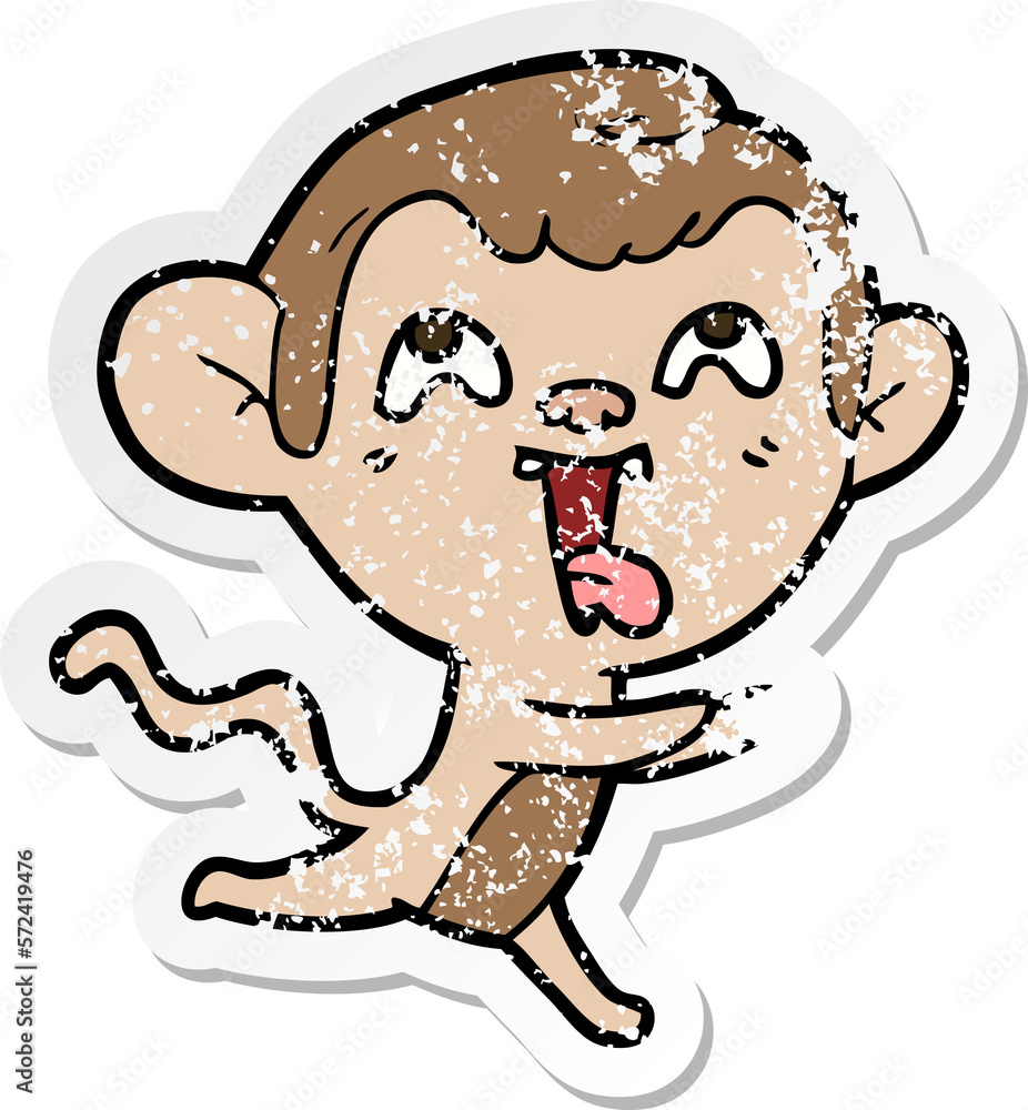 distressed sticker of a crazy cartoon monkey running distressed sticker of a crazy cartoon monkey running