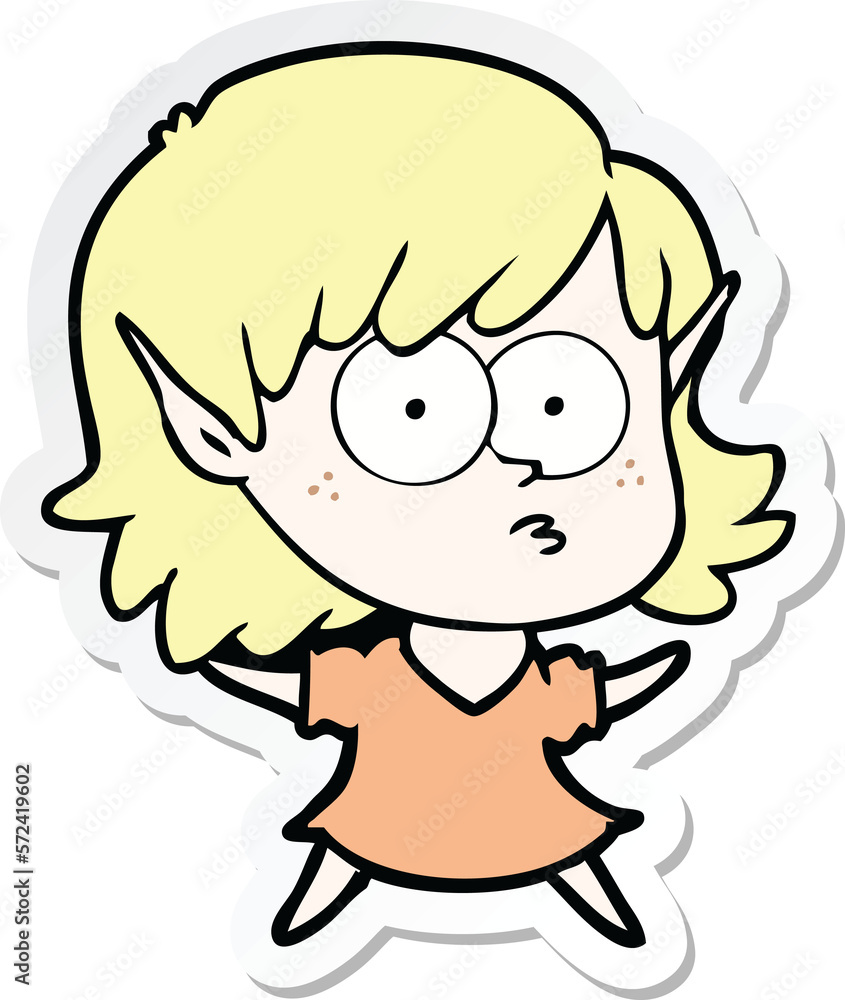 sticker of a cartoon elf girl staring sticker of a cartoon elf girl staring