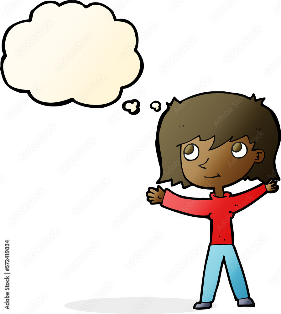 cartoon happy girl with thought bubble cartoon happy girl with thought bubble
