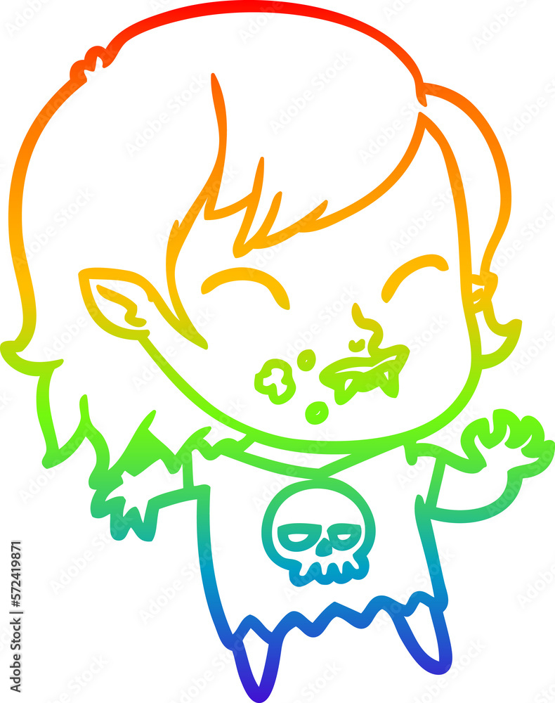 rainbow gradient line drawing cartoon vampire girl with blood on cheek rainbow gradient line drawing cartoon vampire girl with blood on cheek