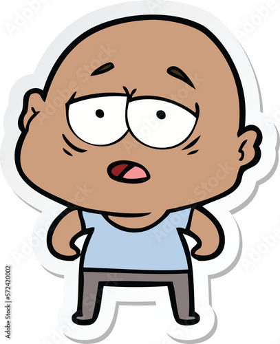 sticker of a cartoon tired bald man