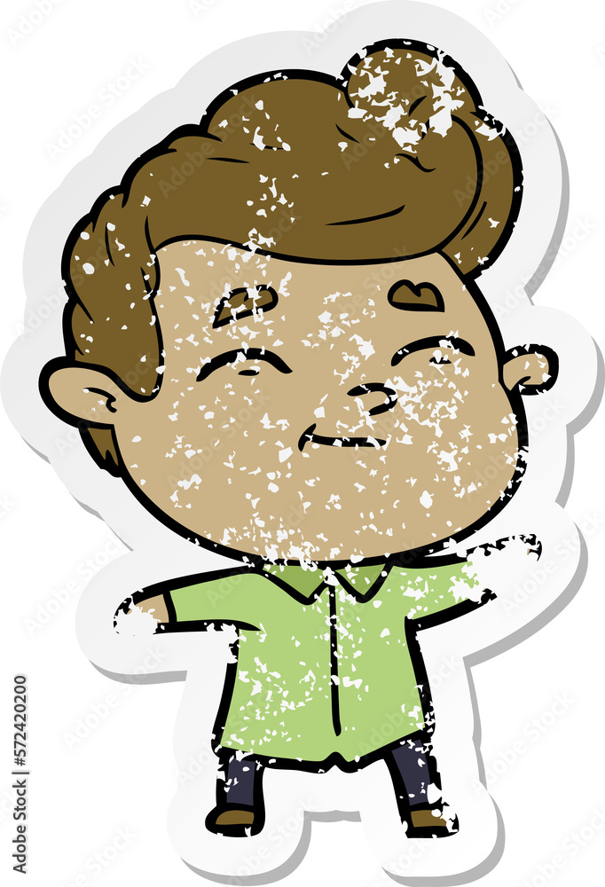 distressed sticker of a happy cartoon man distressed sticker of a happy cartoon man