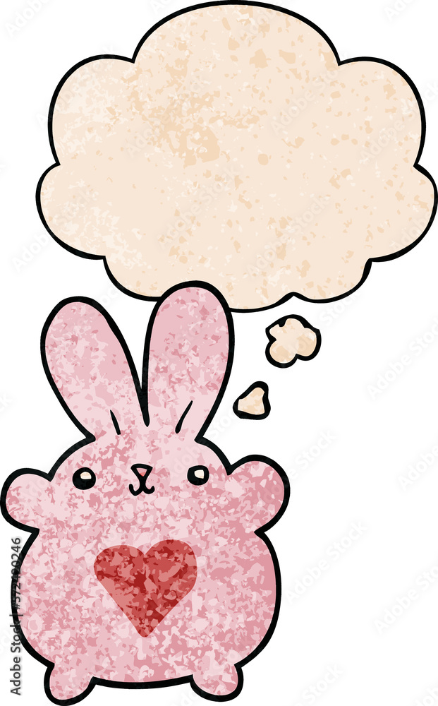 cute cartoon rabbit with love heart and thought bubble in grunge texture pattern style cute cartoon rabbit with love heart and thought bubble in grunge texture pattern style