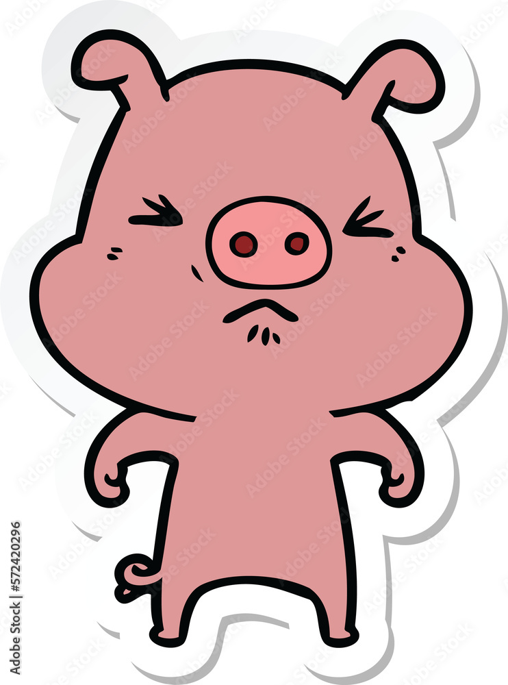 sticker of a cartoon angry pig sticker of a cartoon angry pig
