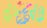 Vector illustration of beautiful colorful flowers and two butterflies