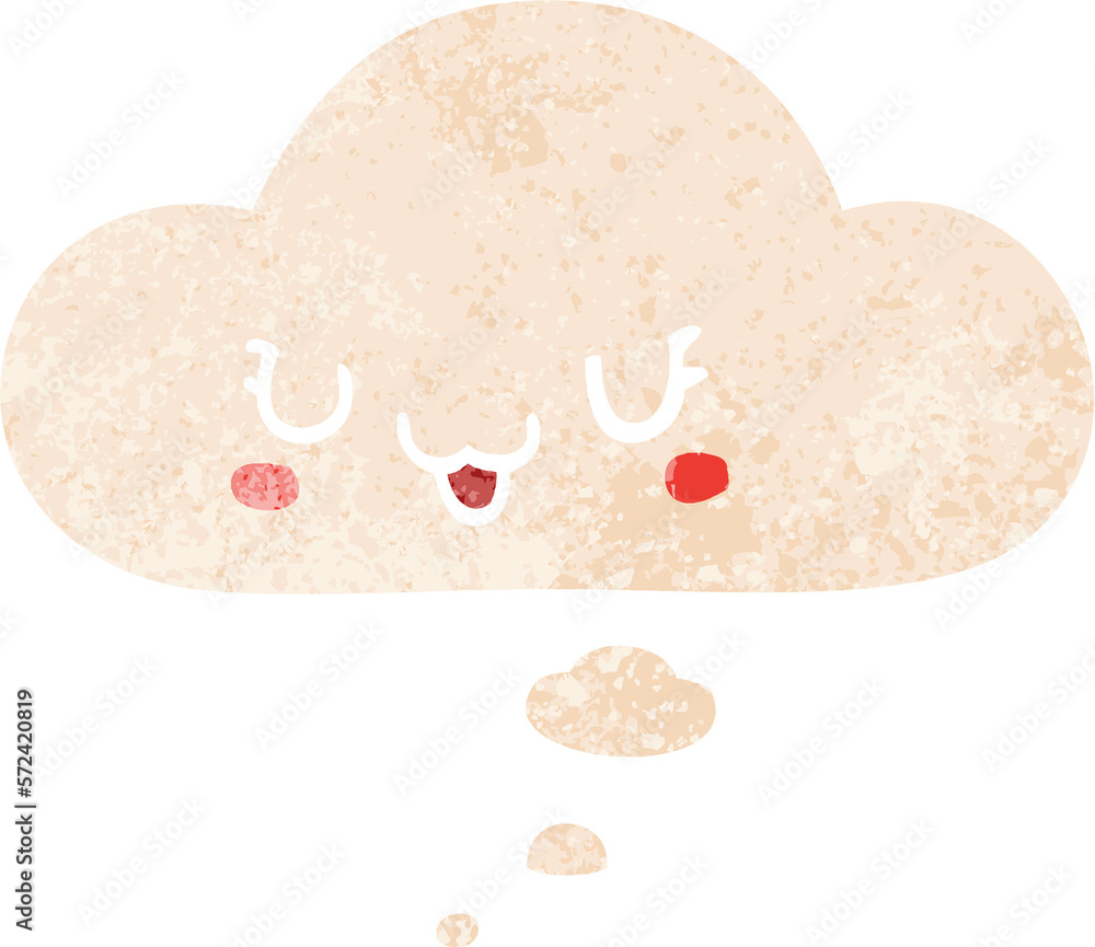 cute happy cartoon face and thought bubble in retro textured style cute happy cartoon face and thought bubble in retro textured style