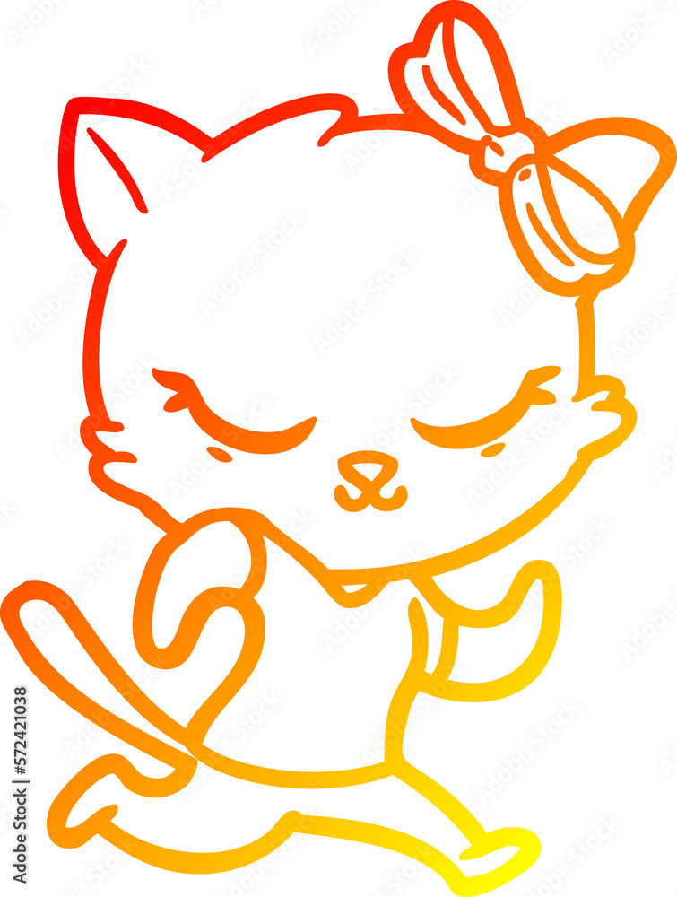 warm gradient line drawing cute cartoon cat with bow warm gradient line drawing cute cartoon cat with bow