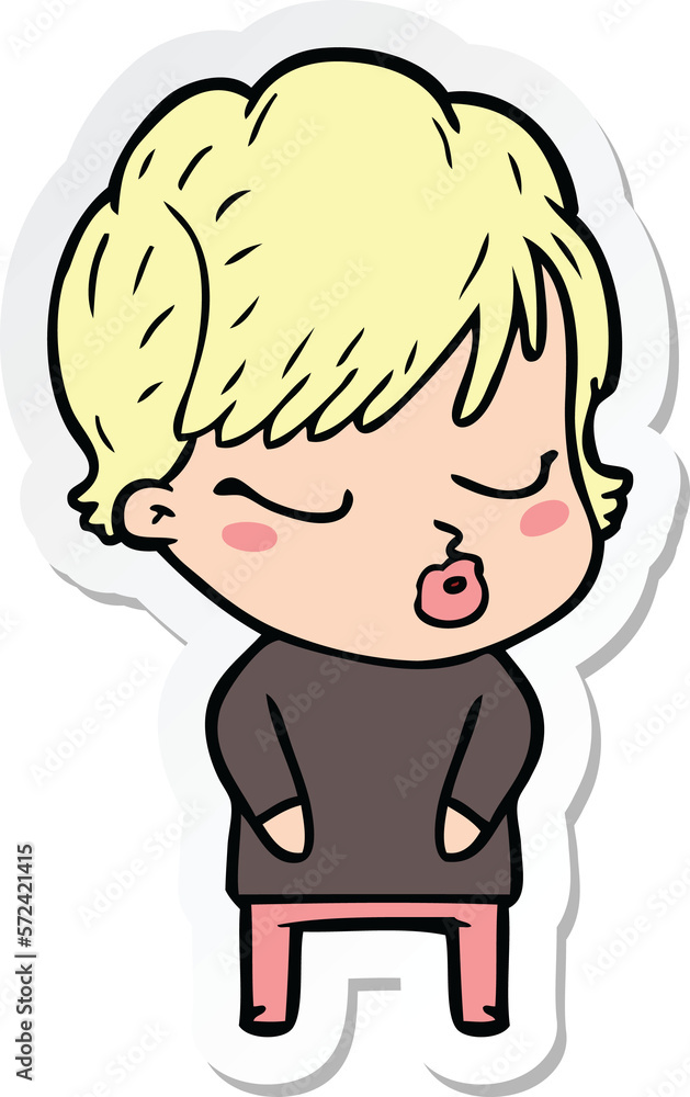 sticker of a cartoon woman with eyes shut sticker of a cartoon woman with eyes shut