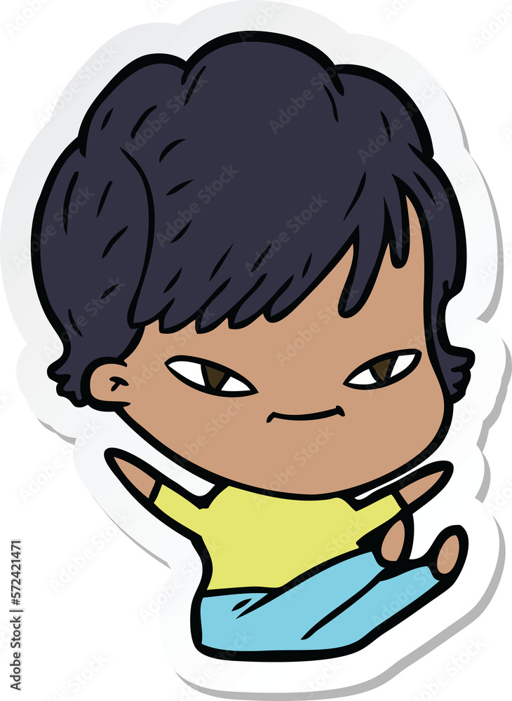 sticker of a cartoon happy woman sticker of a cartoon happy woman