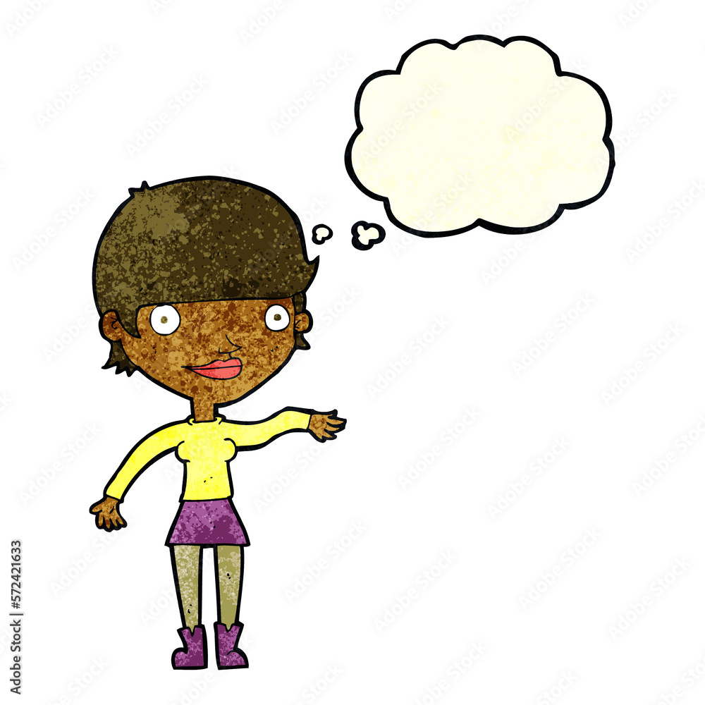 cartoon happy woman with thought bubble cartoon happy woman with thought bubble