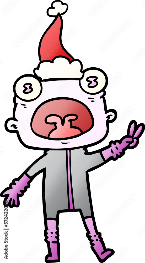 gradient cartoon of a weird alien waving wearing santa hat gradient cartoon of a weird alien waving wearing santa hat