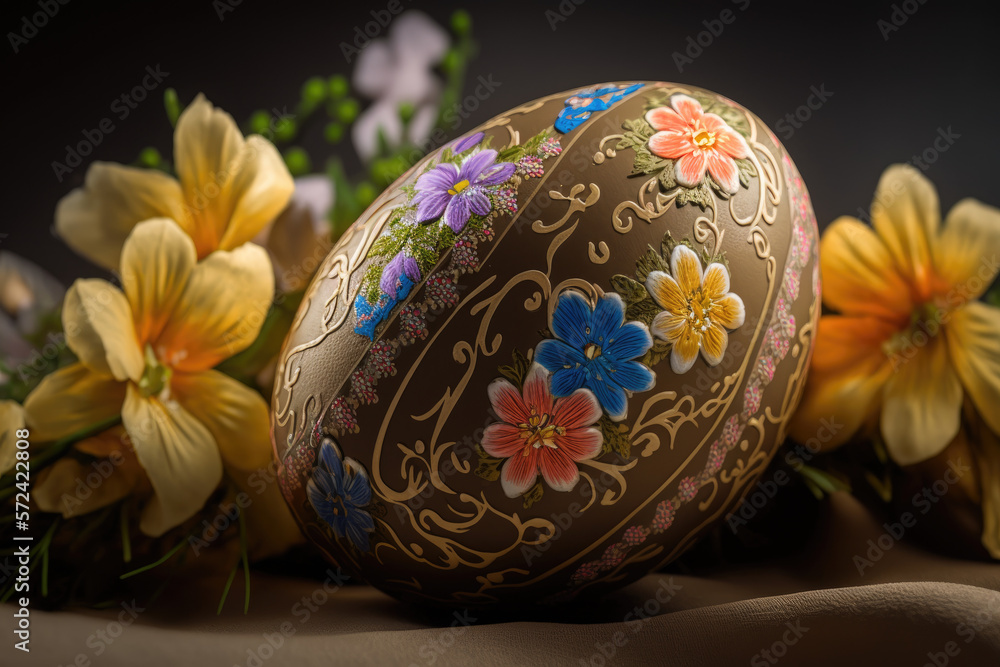 Easter eggs and flowers. Generative AI