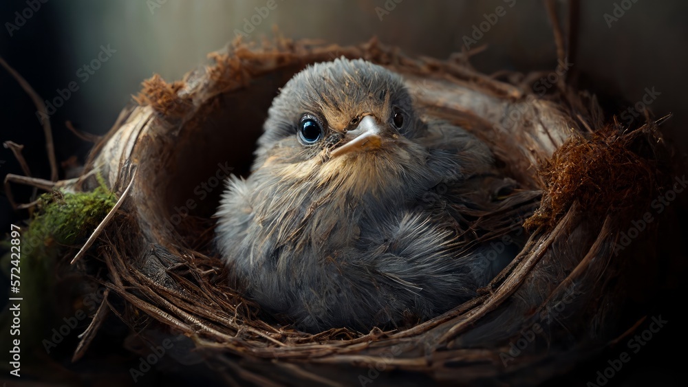 Fototapeta premium Signs of Spring - Baby Bird Waiting O Fly