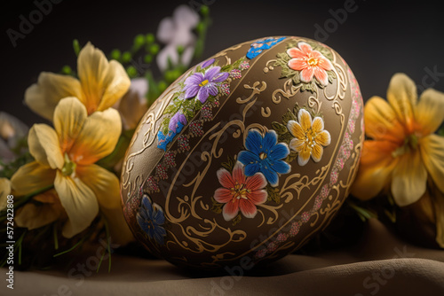 Easter eggs and flowers. Generative AI