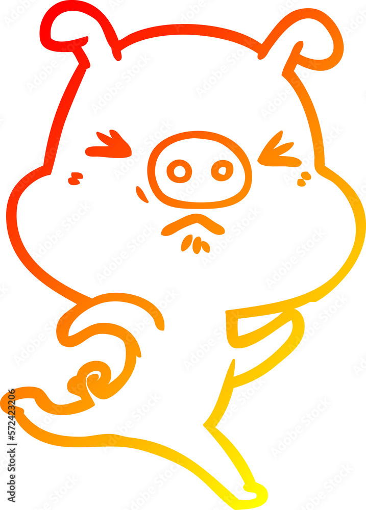 warm gradient line drawing cartoon annoyed pig running warm gradient line drawing cartoon annoyed pig running