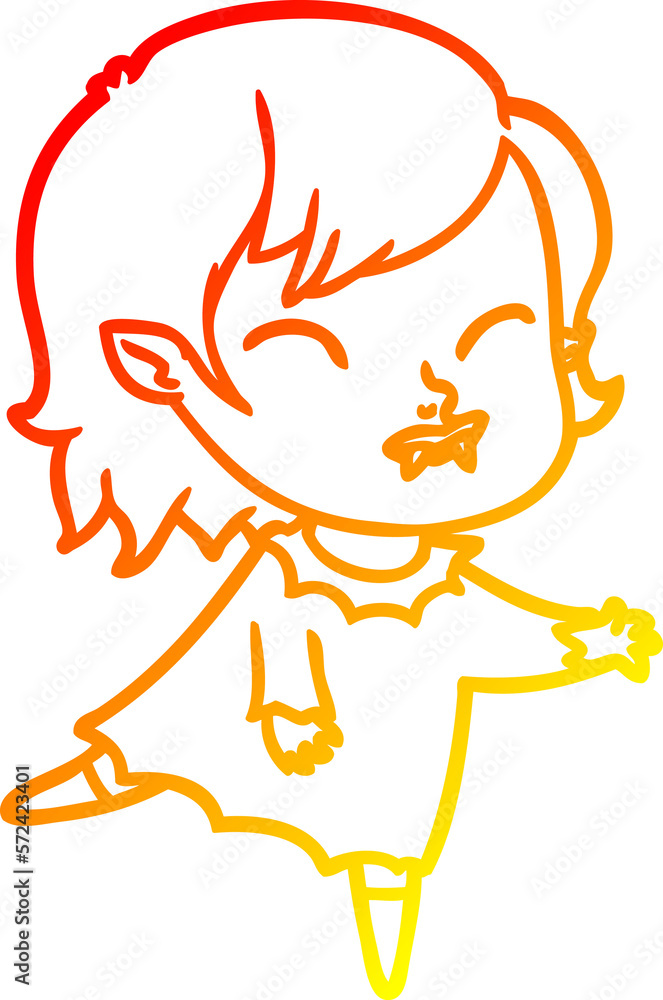 warm gradient line drawing cartoon vampire girl with blood on cheek