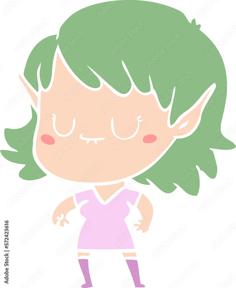 happy flat color style cartoon elf girl happy flat color style cartoon elf girl