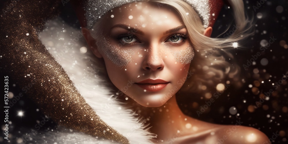 Wunderschöne Frau als Weihnachtsfrau, Top Model Nahaufnahme, ai generativ Wunderschöne Frau als Weihnachtsfrau, Top Model Nahaufnahme, ai generativ