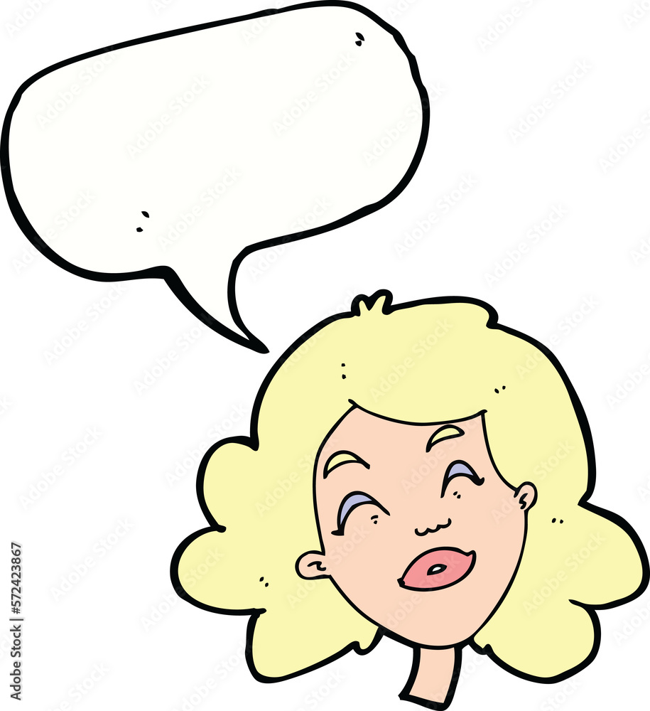cartoon happy female face with speech bubble cartoon happy female face with speech bubble