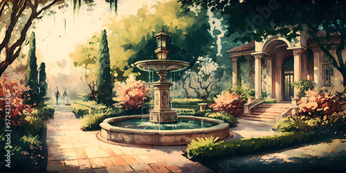 fountain in the park. generative ai