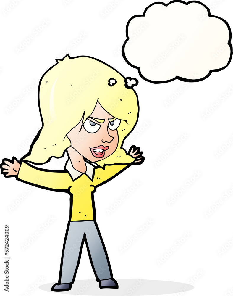 cartoon woman gesturing with thought bubble cartoon woman gesturing with thought bubble