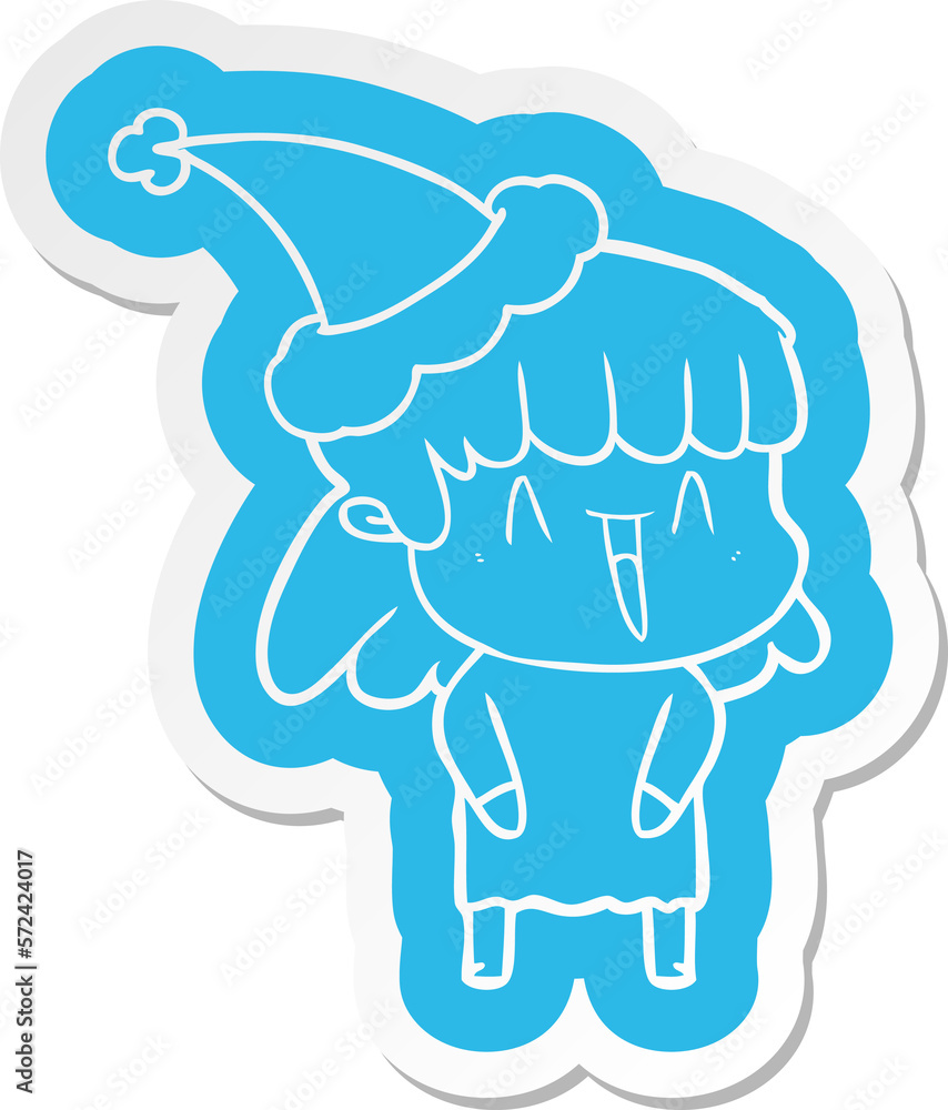 cartoon sticker of a woman wearing santa hat cartoon sticker of a woman wearing santa hat