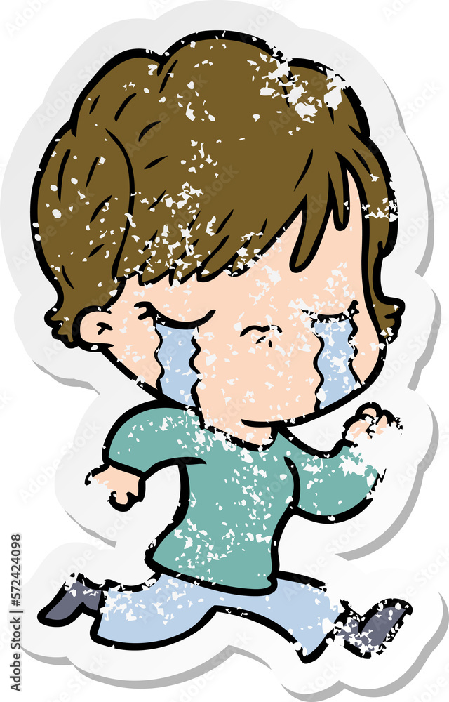 distressed sticker of a cartoon woman crying distressed sticker of a cartoon woman crying