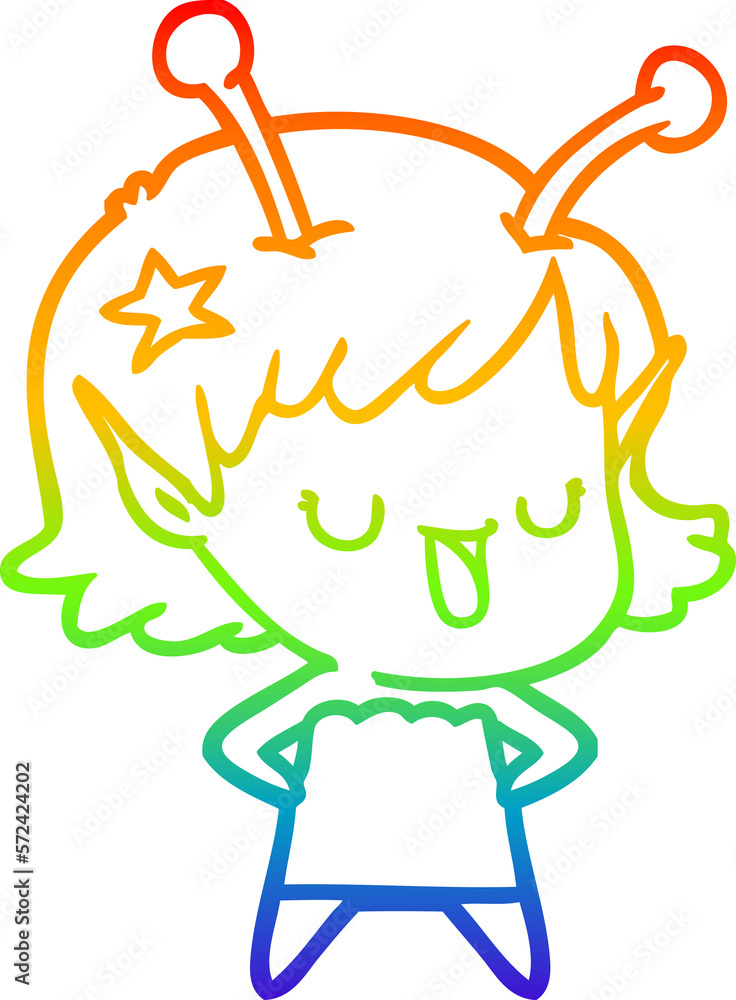 rainbow gradient line drawing happy alien girl cartoon rainbow gradient line drawing happy alien girl cartoon