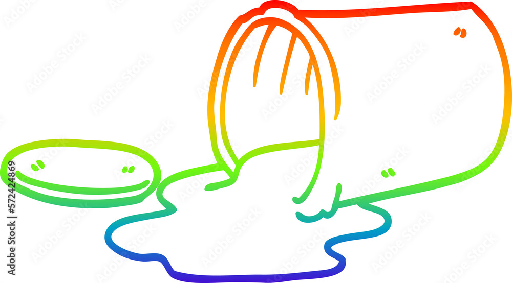 rainbow gradient line drawing cartoon of spilt food