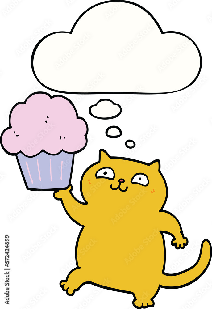cartoon cat with cupcake and thought bubble cartoon cat with cupcake and thought bubble