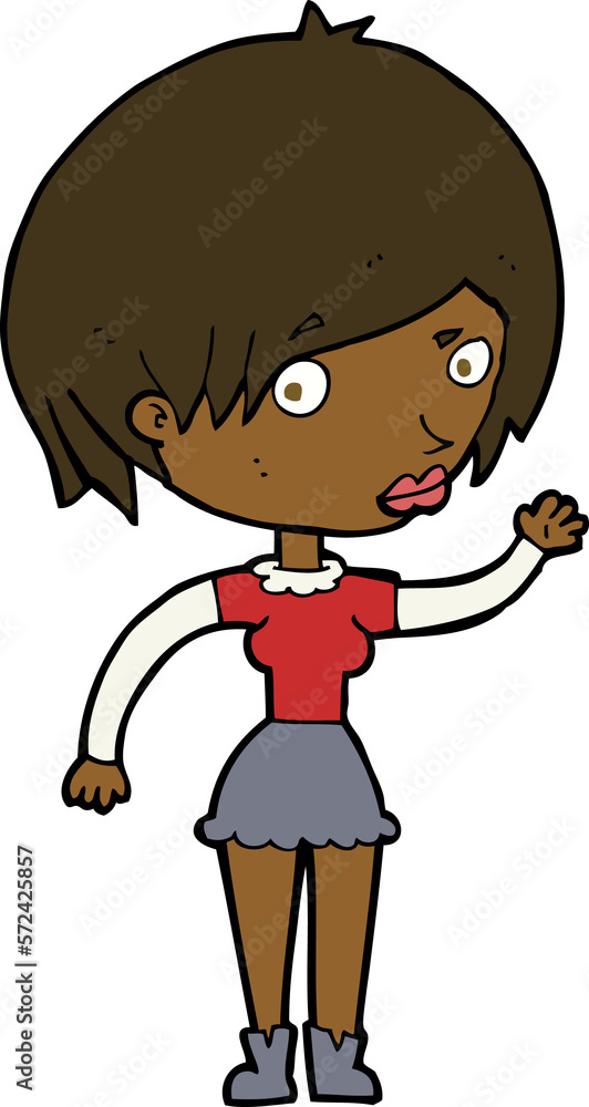 cartoon waving woman