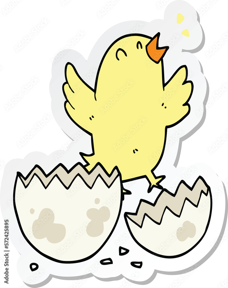 sticker of a cartoon bird hatching from egg