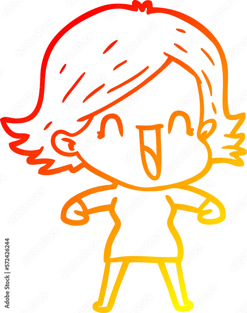warm gradient line drawing cartoon happy woman warm gradient line drawing cartoon happy woman